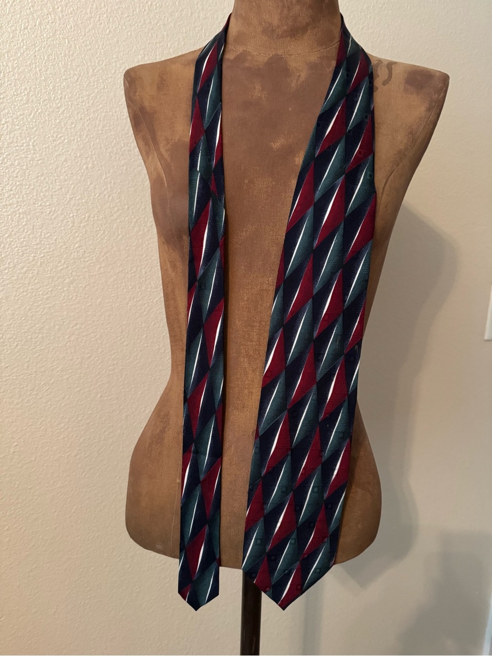 Pierre Balmain Burgundy and Navy Diamond-Stripe Silk Tie
